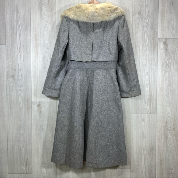 Vintage penny lane wool fur heather grey trench coat jacket women's size M/L - Picture 12 of 13